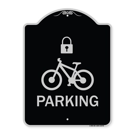 Signmission Parking With Cycle and Lock Symbol Heavy-Gauge Aluminum Architectural Sign, 24" x 18", BS-1824-23476 A-DES-BS-1824-23476